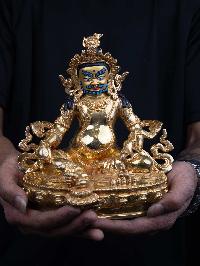 [yellow Jambhala], Buddhist Handmade Statue, [full Gold Plated], [face Painted] And [high Quality]