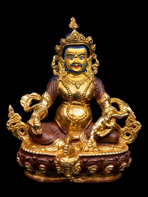 [yellow Jambhala], Buddhist Handmade Statue, [partly Gold Plated], [face Painted] And [high Quality]