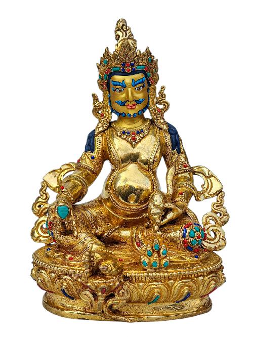 [yellow Jambhala], Buddhist Handmade Statue, [full Gold Plated], [face Painted], [stone Setting] And [high Quality]