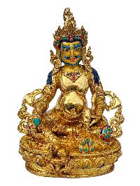 [yellow Jambhala], Buddhist Handmade Statue, [full Gold Plated], [face Painted], [stone Setting] And [high Quality]