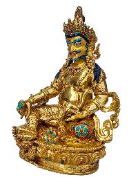 [yellow Jambhala], Buddhist Handmade Statue, [full Gold Plated], [face Painted], [stone Setting] And [high Quality]