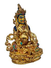 [yellow Jambhala], Buddhist Handmade Statue, [full Gold Plated], [face Painted], [stone Setting] And [high Quality]