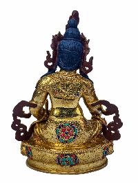 [yellow Jambhala], Buddhist Handmade Statue, [full Gold Plated], [face Painted], [stone Setting] And [high Quality]