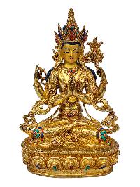 [chenrezig], Buddhist Handmade Statue, [full Gold Plated], [face Painted], [stone Setting] And [high Quality]