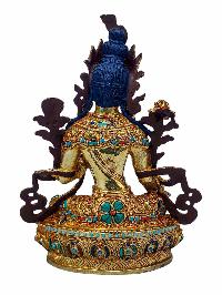 [green Tara], Buddhist Handmade Statue, [full Gold Plated], [face Painted], [stone Setting] And [high Quality]