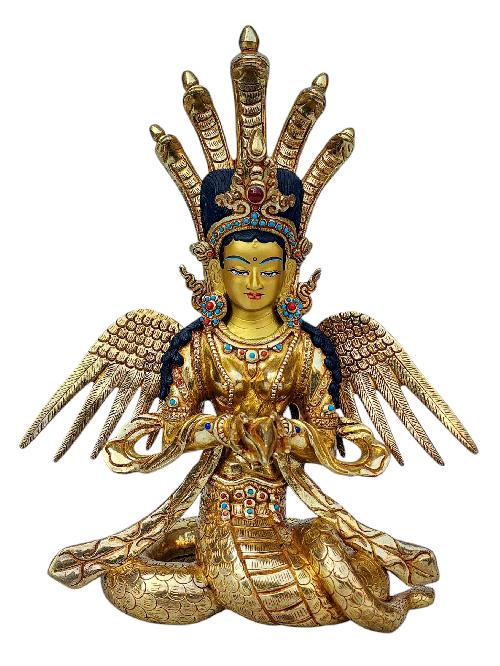 naga Kanya, Buddhist Handmade Statue, full Gold Plated, face Painted, stone Setting And high Quality