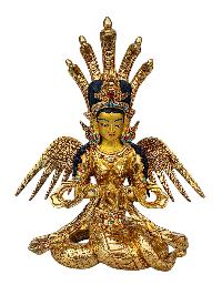 [naga Kanya], Buddhist Handmade Statue, [full Gold Plated], [face Painted], [stone Setting] And [high Quality]