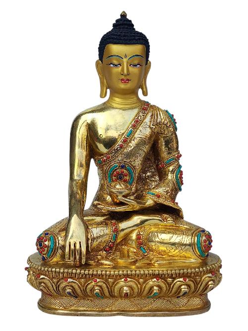 [shakyamuni Buddha], Buddhist Handmade Statue, [full Gold Plated], [face Painted], [stone Setting] And [high Quality]