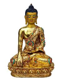 [shakyamuni Buddha], Buddhist Handmade Statue, [full Gold Plated], [face Painted], [stone Setting] And [high Quality]