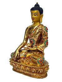 [shakyamuni Buddha], Buddhist Handmade Statue, [full Gold Plated], [face Painted], [stone Setting] And [high Quality]