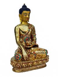 [shakyamuni Buddha], Buddhist Handmade Statue, [full Gold Plated], [face Painted], [stone Setting] And [high Quality]