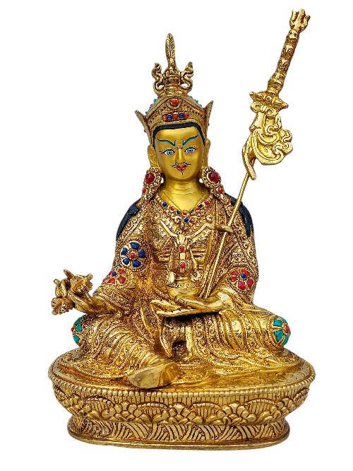 [padmasambhava], Buddhist Handmade Statue, [full Gold Plated], [face Painted], [stone Setting] And [high Quality]