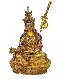 [padmasambhava], Buddhist Handmade Statue, [full Gold Plated], [face Painted], [stone Setting] And [high Quality]