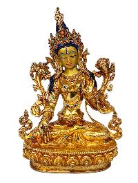 [white Tara], Buddhist Handmade Statue, [full Gold Plated], [face Painted], [stone Setting] And [high Quality]