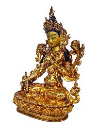 [white Tara], Buddhist Handmade Statue, [full Gold Plated], [face Painted], [stone Setting] And [high Quality]