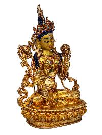 [white Tara], Buddhist Handmade Statue, [full Gold Plated], [face Painted], [stone Setting] And [high Quality]