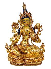 [green Tara], Buddhist Handmade Statue, [full Gold Plated], [face Painted], [stone Setting] And [high Quality]