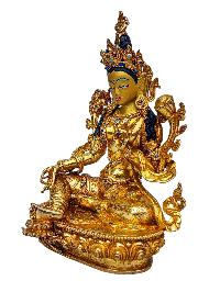 [green Tara], Buddhist Handmade Statue, [full Gold Plated], [face Painted], [stone Setting] And [high Quality]