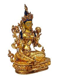 [green Tara], Buddhist Handmade Statue, [full Gold Plated], [face Painted], [stone Setting] And [high Quality]