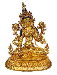 [white Tara], Buddhist Handmade Statue, [full Gold Plated], [face Painted], [stone Setting] And [high Quality]