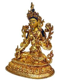 [white Tara], Buddhist Handmade Statue, [full Gold Plated], [face Painted], [stone Setting] And [high Quality]