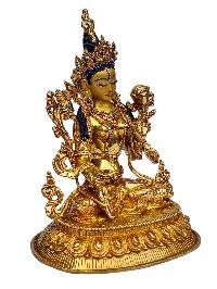 [white Tara], Buddhist Handmade Statue, [full Gold Plated], [face Painted], [stone Setting] And [high Quality]