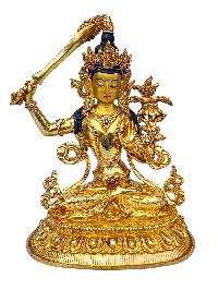 [manjushri], Buddhist Handmade Statue, [full Gold Plated], [face Painted], [stone Setting] And [high Quality]