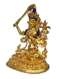 [manjushri], Buddhist Handmade Statue, [full Gold Plated], [face Painted], [stone Setting] And [high Quality]