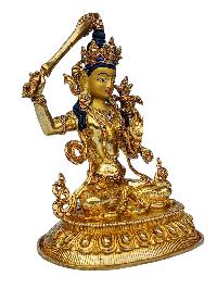 [manjushri], Buddhist Handmade Statue, [full Gold Plated], [face Painted], [stone Setting] And [high Quality]