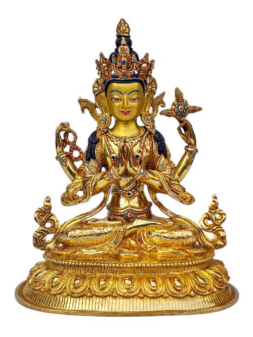 [chenrezig], Buddhist Handmade Statue, [full Gold Plated], [face Painted], [stone Setting] And [high Quality]