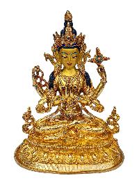 [chenrezig], Buddhist Handmade Statue, [full Gold Plated], [face Painted], [stone Setting] And [high Quality]