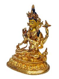 [chenrezig], Buddhist Handmade Statue, [full Gold Plated], [face Painted], [stone Setting] And [high Quality]