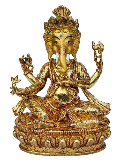 [ganesh], Buddhist Handmade Statue, [full Gold Plated], [face Painted], [stone Setting] And [high Quality]