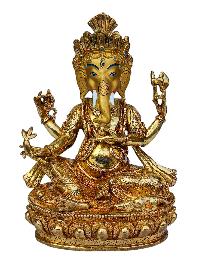 [ganesh], Buddhist Handmade Statue, [full Gold Plated], [face Painted], [stone Setting] And [high Quality]