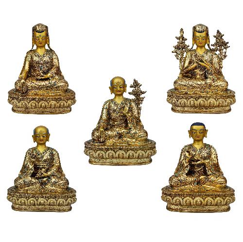 sakyapa Set, Buddhist Handmade Statue, full Gold Plated, face Painted, stone Setting And high Quality