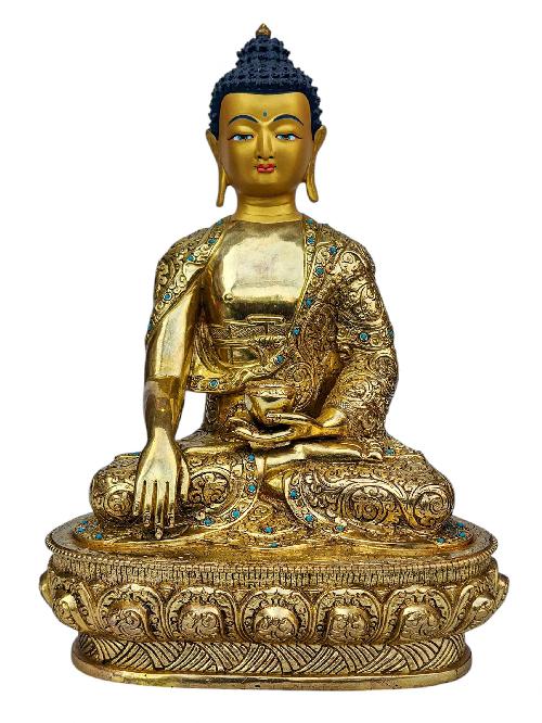 [shakyamuni Buddha], Buddhist Handmade Statue, [full Gold Plated], [face Painted], [stone Setting] And [high Quality]