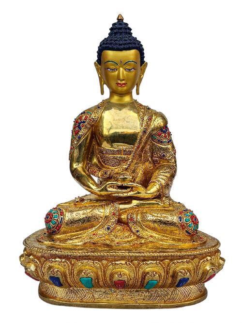 [amitabha Buddha], Buddhist Handmade Statue, [full Gold Plated], [face Painted], [stone Setting] And [high Quality]