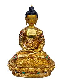 [amitabha Buddha], Buddhist Handmade Statue, [full Gold Plated], [face Painted], [stone Setting] And [high Quality]