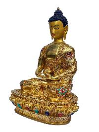 [amitabha Buddha], Buddhist Handmade Statue, [full Gold Plated], [face Painted], [stone Setting] And [high Quality]