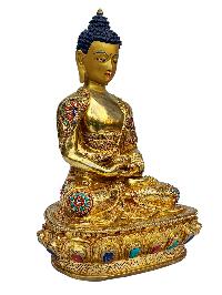 [amitabha Buddha], Buddhist Handmade Statue, [full Gold Plated], [face Painted], [stone Setting] And [high Quality]