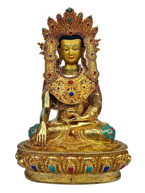 [crown Shakyamuni Buddha], Buddhist Handmade Statue, [full Gold Plated], [face Painted], [stone Setting] And [high Quality]