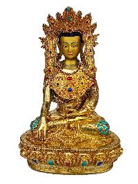 [crown Shakyamuni Buddha], Buddhist Handmade Statue, [full Gold Plated], [face Painted], [stone Setting] And [high Quality]