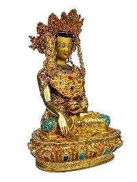 [crown Shakyamuni Buddha], Buddhist Handmade Statue, [full Gold Plated], [face Painted], [stone Setting] And [high Quality]