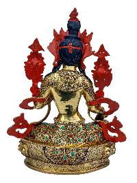 [green Tara], Buddhist Handmade Statue, [full Gold Plated], [face Painted], [stone Setting] And [high Quality]