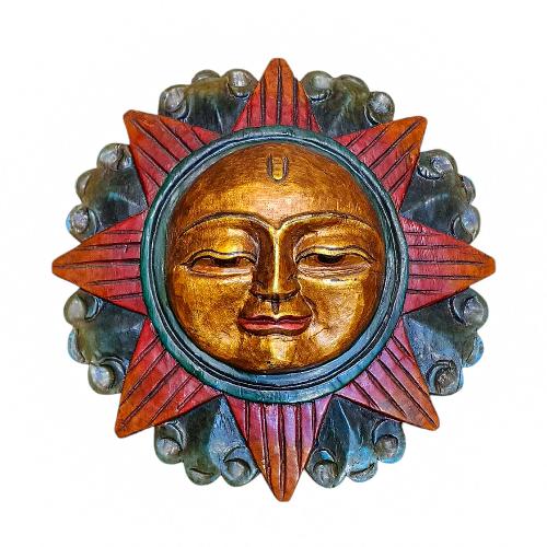 sun, Handmade Wooden Mask, Wall Hanging, Painted, Poplar Wood, High Quality