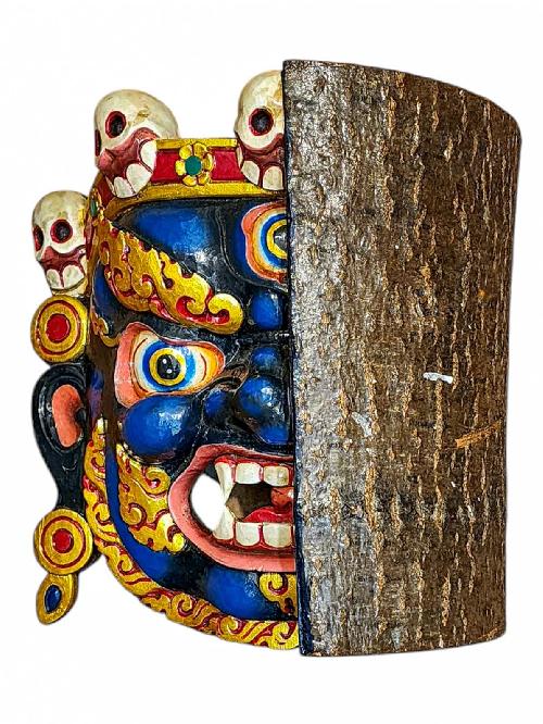 [half Bhairav], Handmade Wooden Mask, Wall Hanging, Painted, Poplar Wood, High Quality