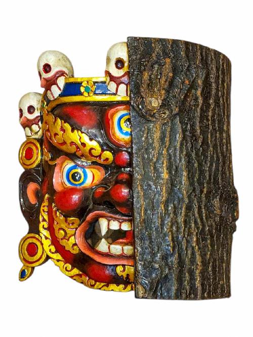 half Bhairav, Handmade Wooden Mask, Wall Hanging, Painted, Poplar Wood, High Quality