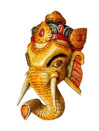 [ganesh], Handmade Wooden Mask, Wall Hanging, Painted, Poplar Wood, High Quality