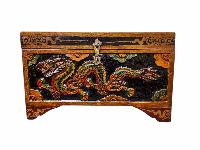 Buddhist Wooden Box With Dragon Carved,  Tibetan Style With Traditional Colors