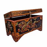 Buddhist Wooden Box With Dragon Carved,  Tibetan Style With Traditional Colors